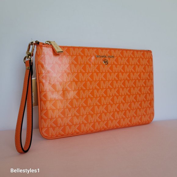 MICHAEL KORS Signature Logo Jet Set Large Top Zip Pouch/Wristlet- Apricot⭐ - Picture 3 of 16